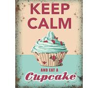Cartel de metal con texto en inglés "Keep Calm And Eat A Cupcake Cafe Tea Shop Kitchen Baking Retro Wall Decor Kitchen Decor Wall Decor Poster Metal Sign 8X12"