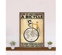 Cartel de metal con texto en inglés "Life Is Like Riding A Bicycle To Keep Your Balance You Must Keep Moving", decoración de cocina, póster de metal de 8 x 12 pulgadas