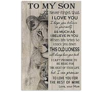 Cartel de metal con texto en inglés "Lion Wear Crown to My Son Never Forget That I Love You Love Your Mom" para decoración de pared para bar, pub, club, cueva de hombre, póster retro de metal, pintura
