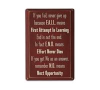 Cartel de metal con texto en inglés "Never Give Up If You Fail", estilo vintage, para jardín, dormitorio, cafetería, bar, cueva, hogar, decoración de pared, póster de metal de 8 x 12 pulgadas