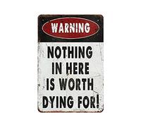 Cartel de metal con texto en inglés «Nothing in Here Is Worth Dying for » para exteriores, decoración vintage, póster para cueva, garaje, pub, bar, cocina, decoración del hogar, 12 x 8 pulgadas