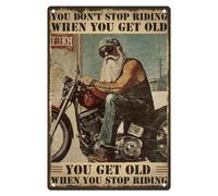 Cartel de metal con texto en inglés "Old Motorcycle Rider You Don't Stop Racing When You Get Old Retro Wall Art Poster for Home Garage Man Cave Cafe Bar Wall Decor 7.9 x 11.9 pulgadas