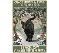 Cartel de metal con texto en inglés "Once Upon a Time I Picked Up a Black Cat and The Rest is History - Placa de metal para colgar en la cocina, cafetería, bar, pub, tienda, hombre, cueva, arte