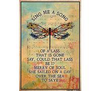 Cartel de metal con texto en inglés "Sing Me A Song Of A Lass That Is Gone Say Could That Lass Be I Hippie Dragonfly Vintage Home Decor Poster Wall Art Tin Sign Decor Poster 8 x 12 pulgadas (n.º 893)