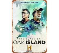 Cartel de metal con texto en inglés "The Curse of Oak Island" de la serie de televisión de 20 x 30 cm, decoración de pared retro vintage