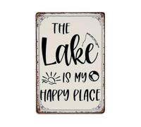 Cartel de metal con texto en inglés "The Lake Is My Happy Place" para decoración de pared del hogar, 20,3 x 30,5 cm