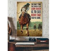 Cartel de metal con texto en inglés «The Only Time You Should Ever Look Back Is To See How Far You'Ve Come Come» con texto en inglés «Horse Racing Secretariat The Only Time You Should Ever Look Back