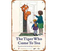 Cartel de metal con texto en inglés "The Tiger Who Came to Tea 2019" (20,32 x 30,48 cm), decoración de pared retro vintage