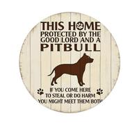 Cartel de metal con texto en inglés "This Home Protected By The Good Lord And A Pitbull" para jardín, dormitorio, cafetería, bar, cueva de hombre, decoración de pared, póster de metal de 8 x 8