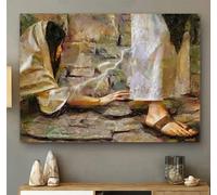 Cartel de metal con texto en inglés "Touching the Hem of Jesus's Garment Oil Paint Or A Woman Healed by Itchristian Religious Poster Metal Aluminum Tin Sign 8x12 Inch Wall Decor