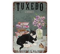 Cartel de metal con texto en inglés "Tuxedo Cat Library" My Weekend is All Booked Bar Sign Cafe Farm Room Póster de metal interesante decoración de pared 8 x 12 pulgadas