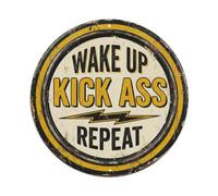 Cartel de metal con texto en inglés "Wake Up Kick Ass", con eslogan positivo, tipo patrimonio, para decoración de pared para cafetería, cueva de hombre, club, bar, oficina, hogar, jardín, póster