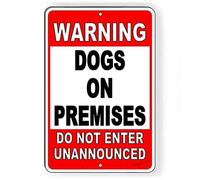 Cartel de metal con texto en inglés "Warning Dogs On Premises Do Not Enter Unannounced Beware of Dog", 15,2 x 20,3