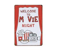 Cartel de metal con texto en inglés "Welcome to Movie Night", vintage, para jardín, dormitorio, cafetería, bar, cueva de hombre, decoración de pared, póster de metal de 8 x 12 pulgadas
