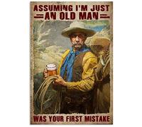 Cartel De Metal, Cowboy, Asumir Que Solo Soy Un Anciano Fue Tu Primer Error., Estaño Pared Señal Duradero, Resistente Cartel Prohibido para Decoración Bar Garaje, 20X30Cm