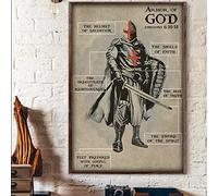 Cartel de metal cristiano con la armadura de Dios guerrero Jesús Fe para el hogar, bar, dormitorio, pub, restaurantes, cafetería, club, placa de pared de cueva de hombre, 12 x 8 pulgadas