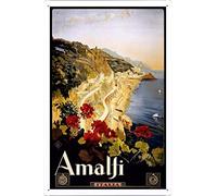 Cartel de metal de 20,3 x 30,5 cm, cartel de estaño de estilo retro vintage, póster de viaje Amalfi, Italia