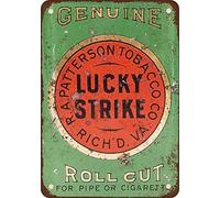 Cartel de metal de 20,3 x 30,5 cm, diseño vintage de tabaco con texto en inglés "Lucky Strike Pipe and Cigarette Roll Cut Tobacco"