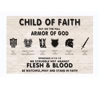 Cartel de metal de aluminio vintage con texto en inglés "Put On The Full Armor of God" de Efesios para decoración de pared de 12 x 16 pulgadas
