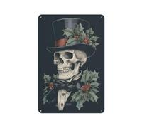 Cartel de metal de estaño con diseño de esqueleto con sombrero de copa elegante, decoración de pared para bar, pub, club, cafetería, granja, color blanco, 30 x 20 cm
