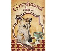 Cartel de metal de estaño con diseño de perro galgo, café, regalo de 20 x 30 cm