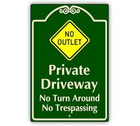 Cartel de metal de estaño con texto en inglés "No Outlet Private Driveway No Turn Around Notice" (8 x 12 pulgadas)