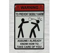 Cartel de metal de estaño con texto en inglés "Warning to Prevent Bodily Harm" (30,5 x 20,3 cm)