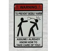 Cartel de metal de estaño con texto en inglés "Warning to Prevent Bodily Harm" (30,5 x 45,7 cm)