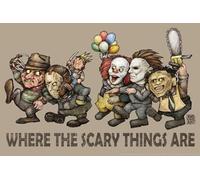Cartel de metal de estaño con texto en inglés "Where The Scary Things Are Horror Movie Sig Posters Prints" para el hogar, cocina, bares, clubes, cafeterías, decoración de pared, 8 x 12 pulgadas