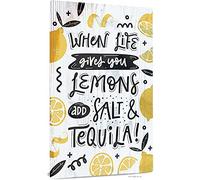 Cartel de metal de estaño, decoración de cocina de limón, pared de granja para comedor, sala de estar, jardín, aluminio de 12 x 8 pulgadas, con texto en inglés "When Life Gives You Lemons Add Salt And