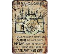 Cartel de metal de estaño rústico, estilo vintage, con texto en inglés "Life is Like A Camera Take Another Shot", póster retro para pared, pintura de hierro para el hogar, cocina, cafetería, pub