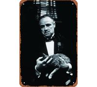 Cartel de metal de Marlon Brando con texto en inglés "The Godfather, Marlon Brando" para interiores y exteriores, panel de pared, retro, vintage, 8 x 12 pulgadas