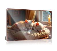 Cartel de metal divertido y divertido con texto en inglés "Man Cave Signs And Decor Three Cats Dreaming Peacefully On A Soft Pillow by The Window (30 x 40 cm)