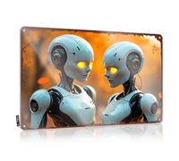 Cartel de metal divertido y divertido de metal con texto en inglés "Man Cave Signs And Decor Two Robots In Love: A Futuristic Romance Against A Fiery Backgrou" (20 x 30 cm)