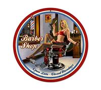 Cartel de metal estilo vintage Pinup Girl Barber Shop cuadrado y redondo de metal, 30,5 x 30,5 cm