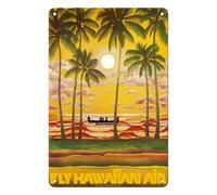 Cartel De Metal Hawaii Fly Hawaianos Hawaianos Retro Letrero De Metal Vendimia Placas Metálicas para WC Restaurante Hogar 20X30Cm
