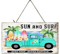 Cartel de metal hecho a mano con diseño de camión vintage de Sun and Surf para colgar en la pared de la puerta delantera de metal para colgar en la pared, decoración del hogar, placa de 12,7 x 25,4 cm