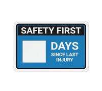 Cartel De Metal La Seguridad Es Lo Primero: El Día Desde La Última Lesión Azul Decoración Metal Estaño Signo No Es Fácil De Deformar Placas Metálicas para Cafetería Garaje Aseo 20X30Cm