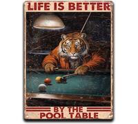 Cartel de Metal La vida es mejor junto a la mesa de billar Placa Cartel Retro Placa de la Pared Póster para Decoración Cocina Sala de Estar S