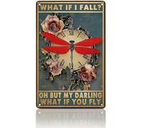 Cartel De Metal Libélula Para ¿Qué Pasa Si Me Caigo? ¿Qué Pasa Si Vuelas? Libélula Steampunk Decoración Letrero De Metal No Se Oxida Fácilmente Letrero Metálico Para Aseo Cafetería 20X30Cm