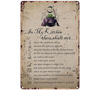 Cartel de metal para decoración de brujas de Halloween Vintage en My Kitchen Thou Shalt Not Witchcraft Hornear Cocina Decoración de Hierro Pintura para el Hogar Jardín Gatos Negros Póster de pared de 8 x 12 pulgadas