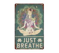 Cartel de metal para decoración de pared con texto en inglés "Yoga Girl Just Breathe" (20.3 x 30.5 cm)