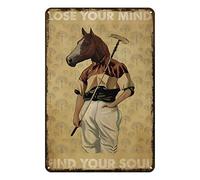 Cartel de metal para decoración de pared, diseño de cabeza de caballo de polo, pierde la mente, encuentra tu alma. Letrero de metal vintage para decoración del hogar, letrero de aluminio rústico, arte
