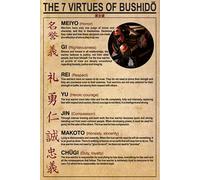 Cartel de metal para decoración de pared, diseño de las 7 virtudes de Bushido Samurai, hermano guerrero, Japón, hogar, patio, jardín, granja, 20,3 x 30,5 cm