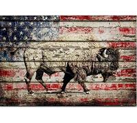 Cartel de metal para pared de toro, cartel de animales salvajes, decoración del hogar, arte único, arte de pared de animales, cartel de búfalo bandera americana/cartel de estaño de metal vintage