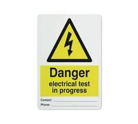 Cartel De Metal Peligro Prueba Eléctrica En Curso Resistente Al Desgaste Y Duradero Metal Estaño Signo Retro Placas Metálicas para Casa Campo Taberna WC 20X30Cm