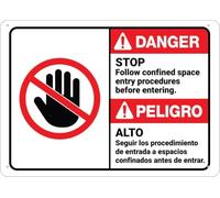 Cartel De Metal Peligro: Siga Los Procedimientos De Entrada A Espacios | Confinados. Español Bilingüe. Letrero Metálico Retro Tin Plaques Vintage Para Pub Oficina 20x30cm