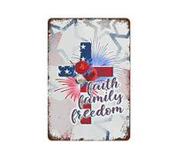 Cartel De Metal PNG Patriótico Fe Familia Libertad 4 De Julio Exquisita Y Hermosa Placas Metálicas Decoración Letrero De Metal para Hogar Cocina Aseo 20X30Cm