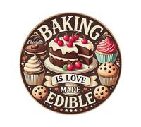 Cartel de metal redondo comestible con texto en inglés "Baking Is Love Made" para decoración de pared de metal, para hogar, bar, garaje, granja, cafetería, decoración de pared, 20 x 20 cm