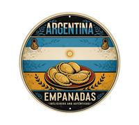 Cartel de metal redondo con diseño de bandera de Argentina Empanadas Sun Guitarra, estilo vintage, para casa, bar, jardín, pared, póster de metal, 20,3 x 20,3 cm